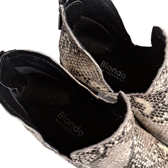Blondo Eliza Black Gray Snakeskin Leather Waterproof Ankle Booties Size 6.5M - Picture 9 of 9